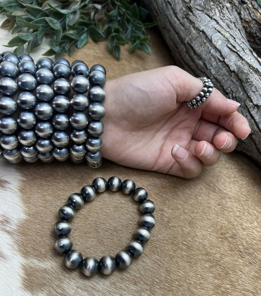 12mm Round Desert Pearls Stretch Bracelet - Sunset TQ Mountain