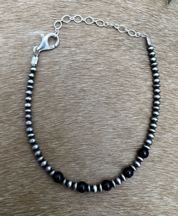 3mm Desert Pearls & Onyx Bracelet - Sunset TQ Mountain