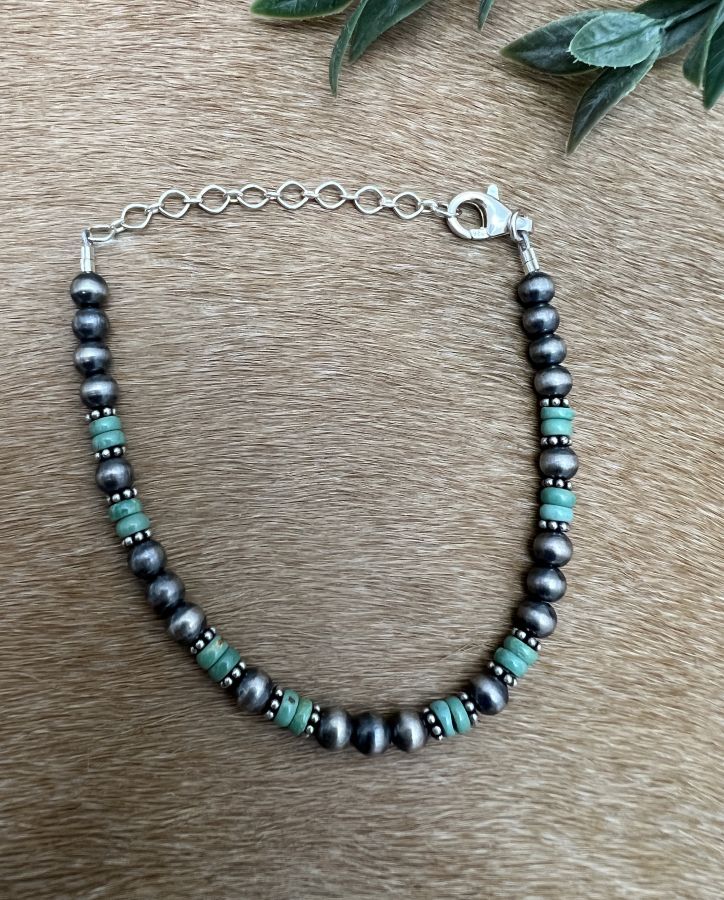 5mm Desert Pearls & Green Turquoise Bracelet - Sunset TQ Mountain