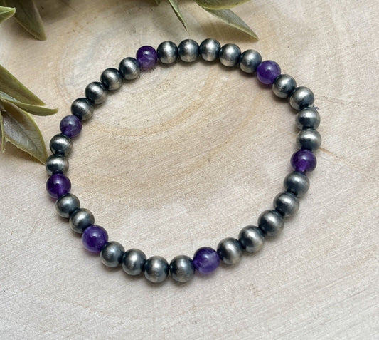 6mm Desert Pearls & Amethyst Stretch Bracelet - Sunset TQ Mountain