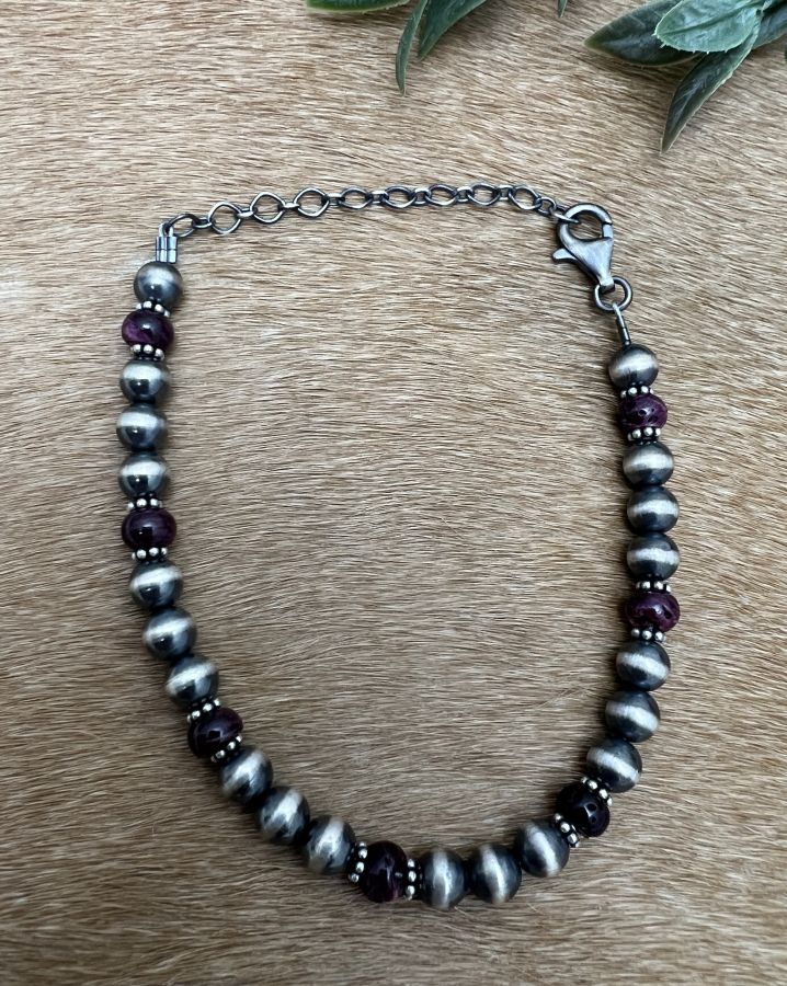 6mm Desert Pearls & Purple Spiny Bracelet - Sunset TQ Mountain