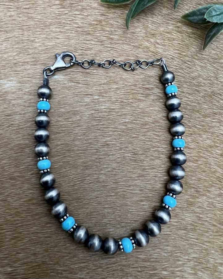 6mm Desert Pearls & Turquoise Bracelet - Sunset TQ Mountain