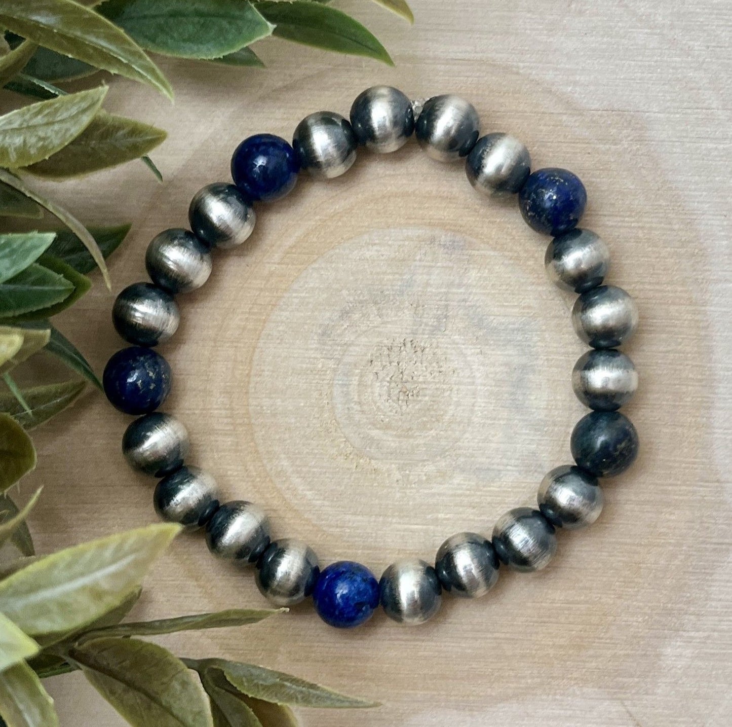 8mm Desert Pearls & Lapis Stretch Bracelet