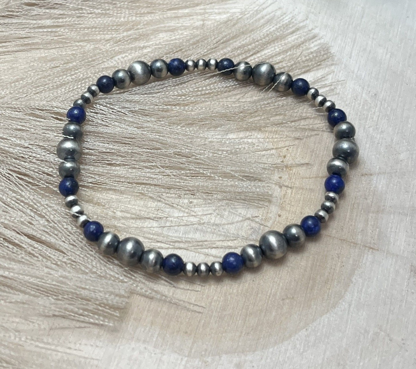 Desert Pearls & Lapis Graduated Stretch Bracelet