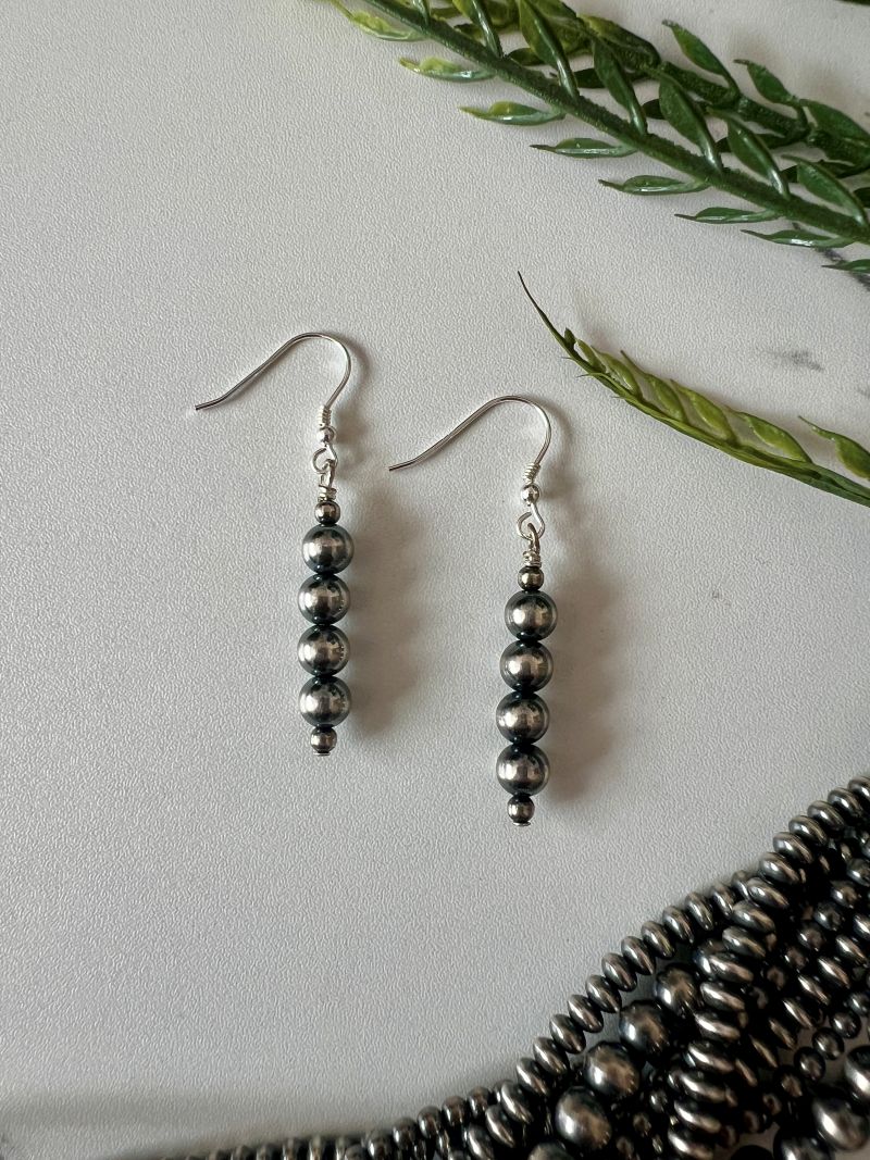 6mm Desert Pearl Round Stick Dangle Earrings
