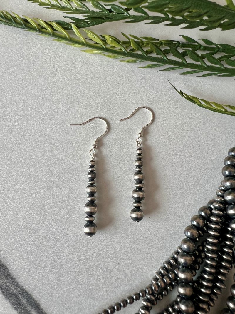 Desert Pearl Graduated Round and Saucer Stick Dangle Earrings