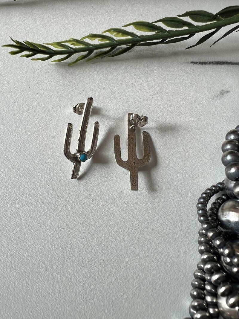 Turquoise Cactus Post Earrings