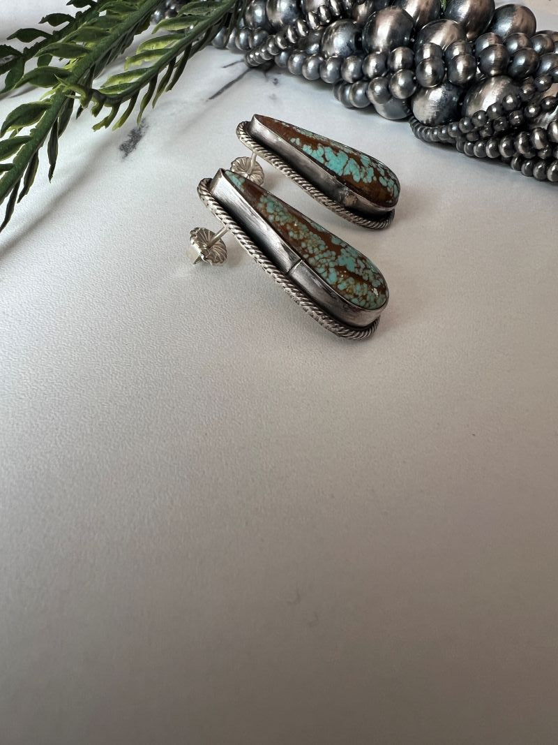 Mine #8 Turquoise Tear drop Post Earrings
