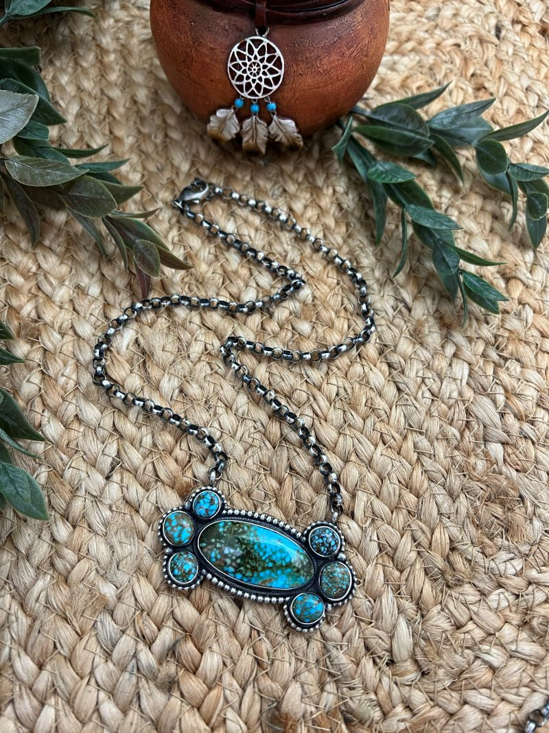 Rena Shelly Kingman Turquoise Cluster Bar Necklaces