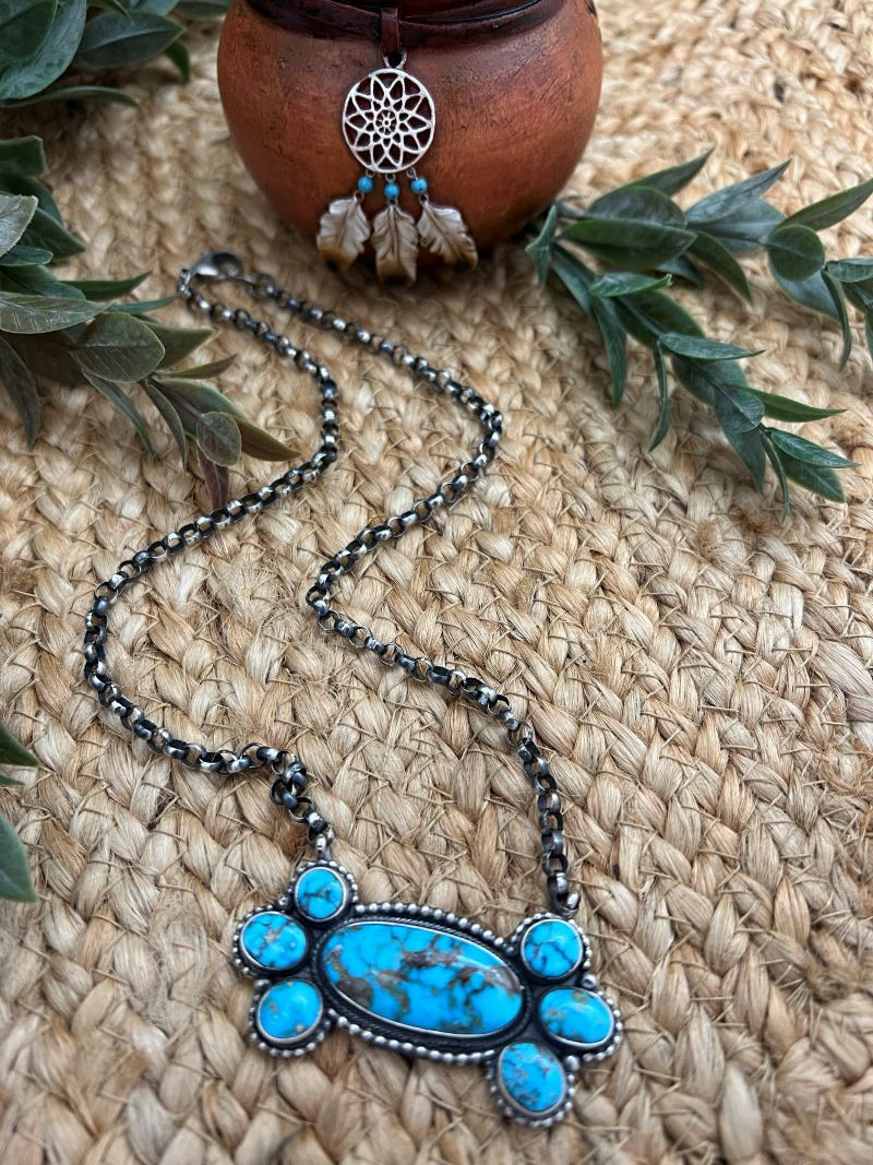 Rena Shelly Kingman Turquoise Cluster Bar Necklaces
