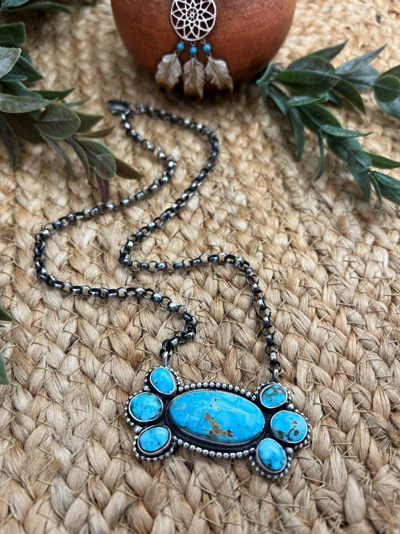 Rena Shelly Kingman Turquoise Cluster Bar Necklaces