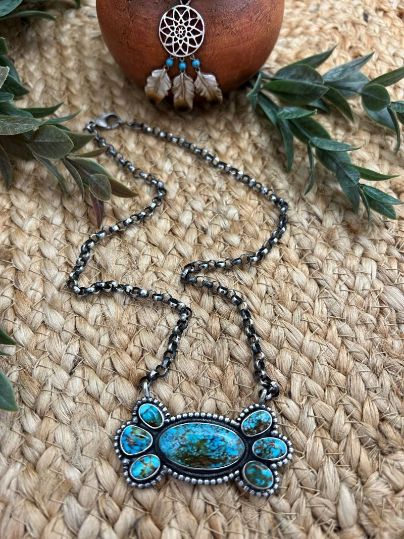 Rena Shelly Kingman Turquoise Cluster Bar Necklaces