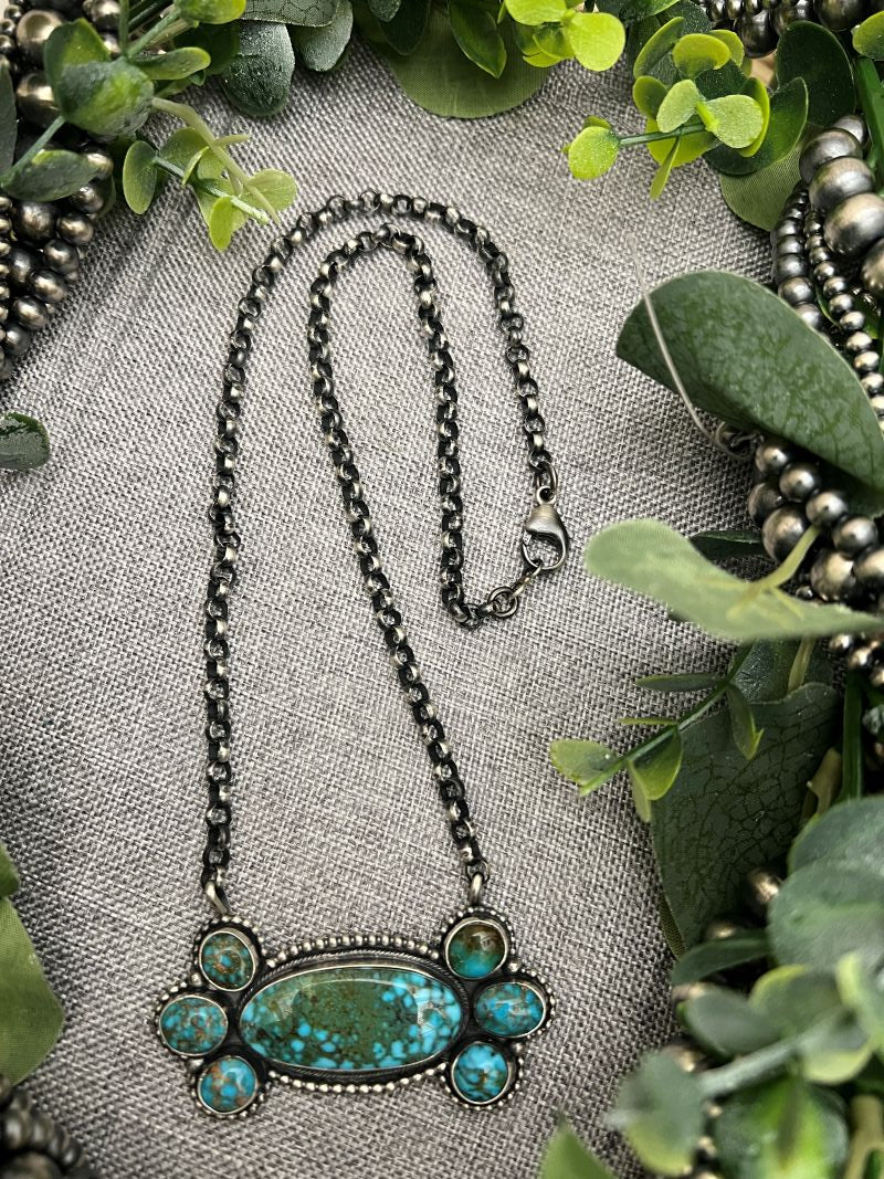 Rena Shelly Kingman Turquoise Cluster Bar Necklaces