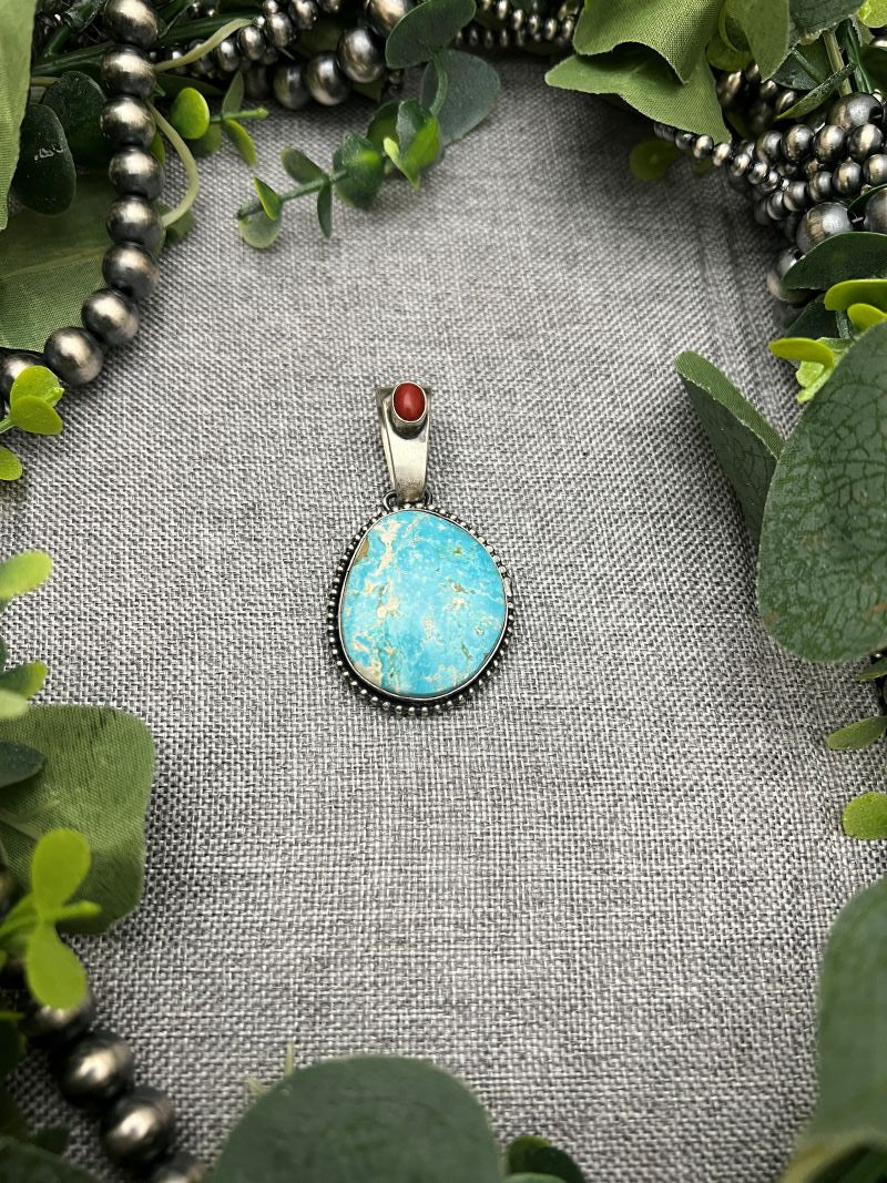Paul Livingston Royston Turquoise and Coral Pendants