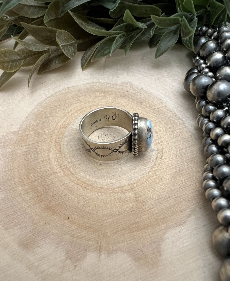 Golden Hills Turquoise Ring - 11mm Wide Band with Native Stamping