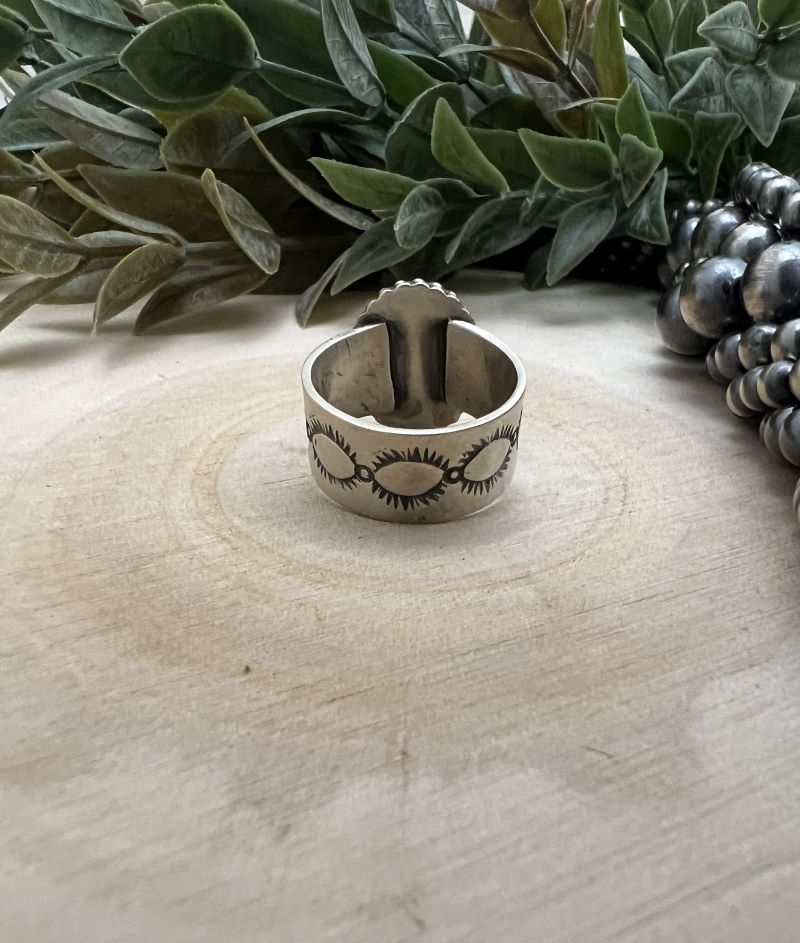 Golden Hills Turquoise Ring - 11mm Wide Band with Native Stamping