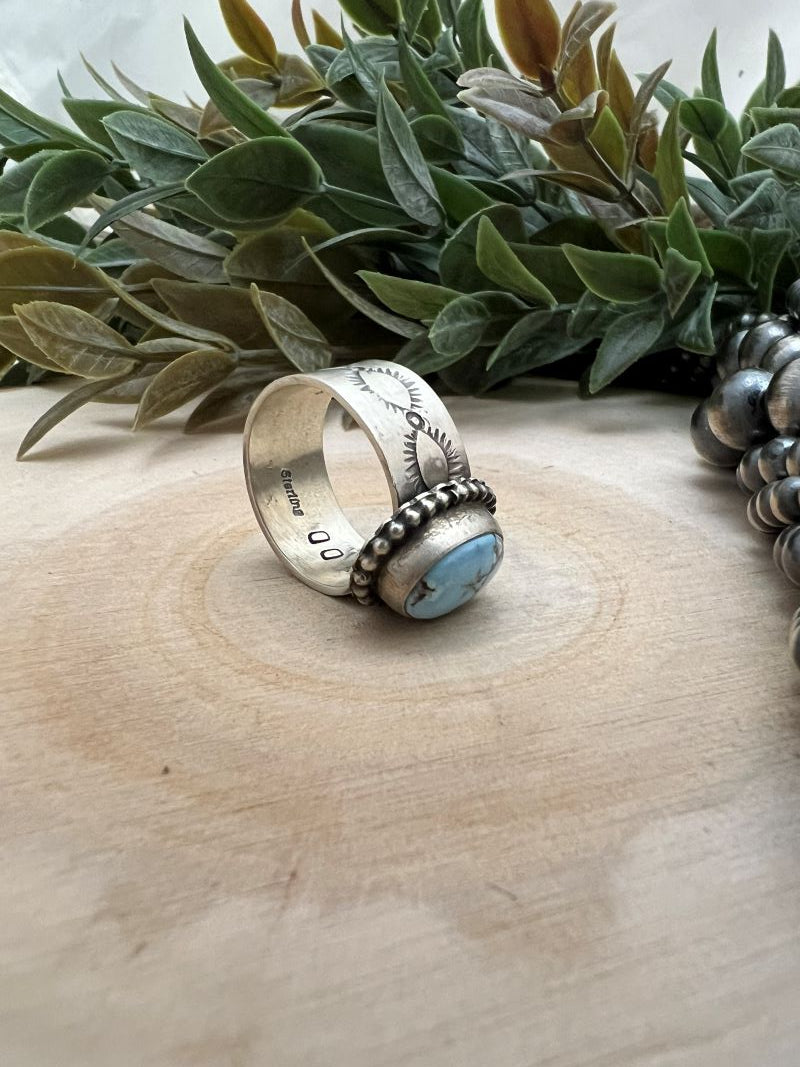Golden Hills Turquoise Ring - 11mm Wide Band with Native Stamping