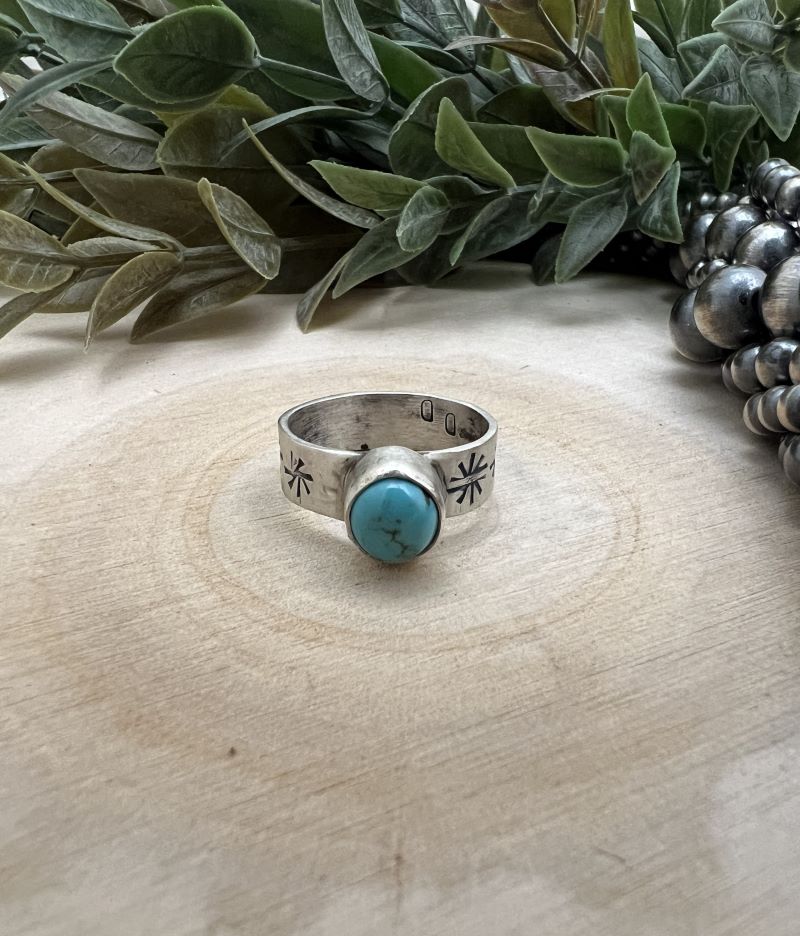 Sonoran Turquoise Ring - 5mm Wide Band with Native Stamping