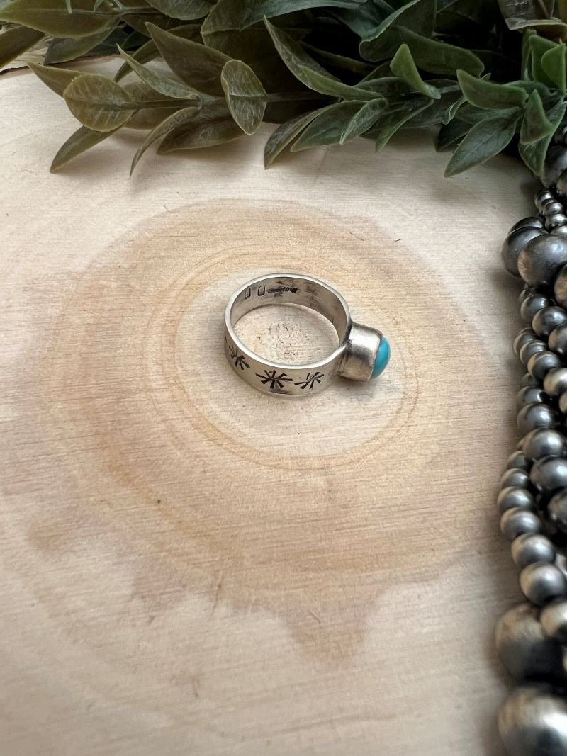 Sonoran Turquoise Ring - 5mm Wide Band with Native Stamping