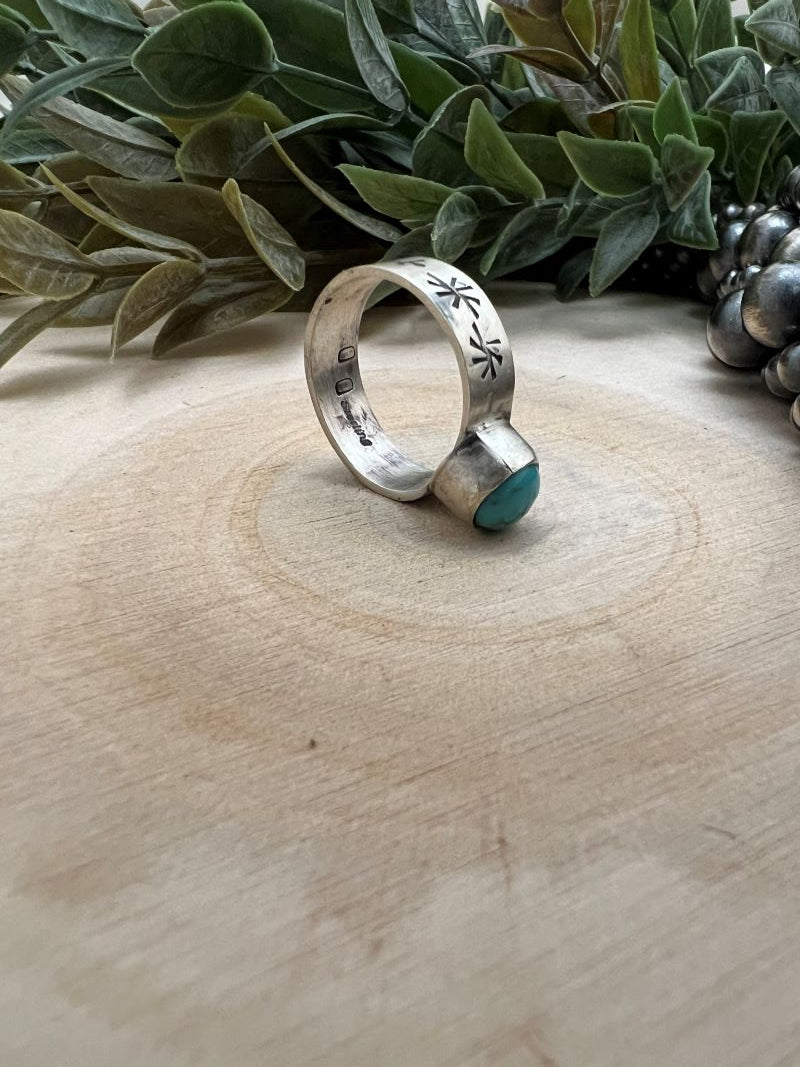 Sonoran Turquoise Ring - 5mm Wide Band with Native Stamping