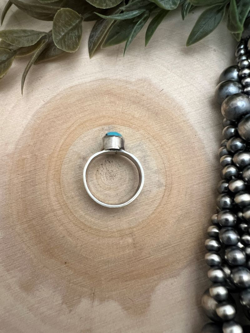Sonoran Turquoise Ring - 5mm Wide Band with Native Stamping