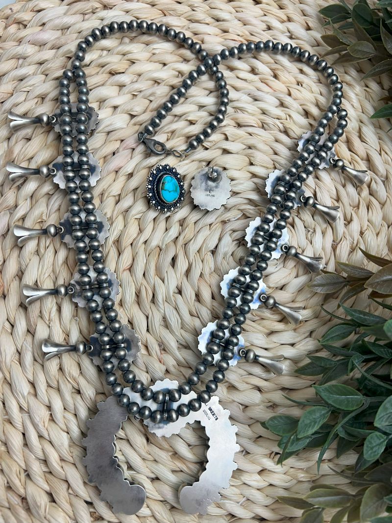 Blue-Green Sonoran Turquoise Squash Blossom Set