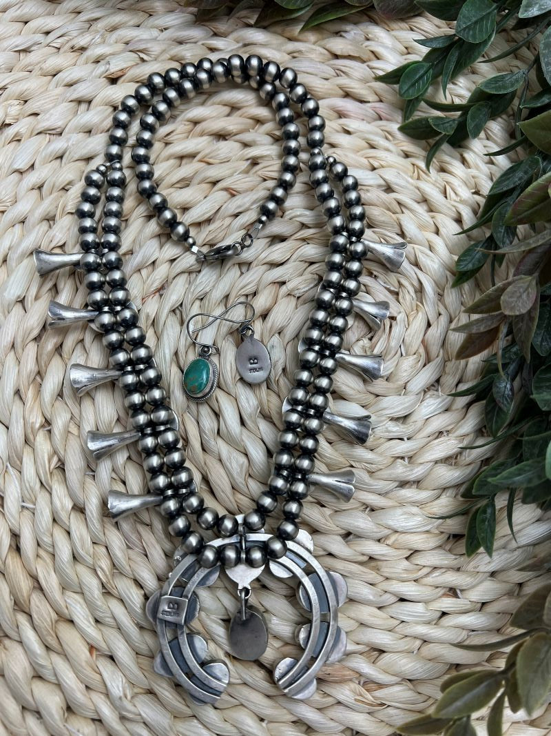 Blue-Green Sonoran Turquoise Cluster Squash Blossom Set