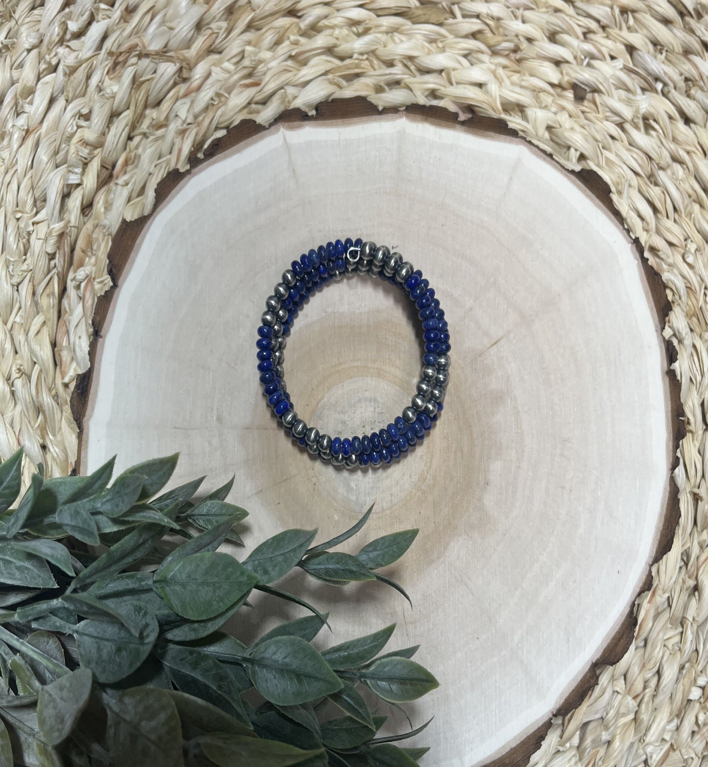 5mm Santa Fe Pearls and Lapis 3-row Memory Bracelet