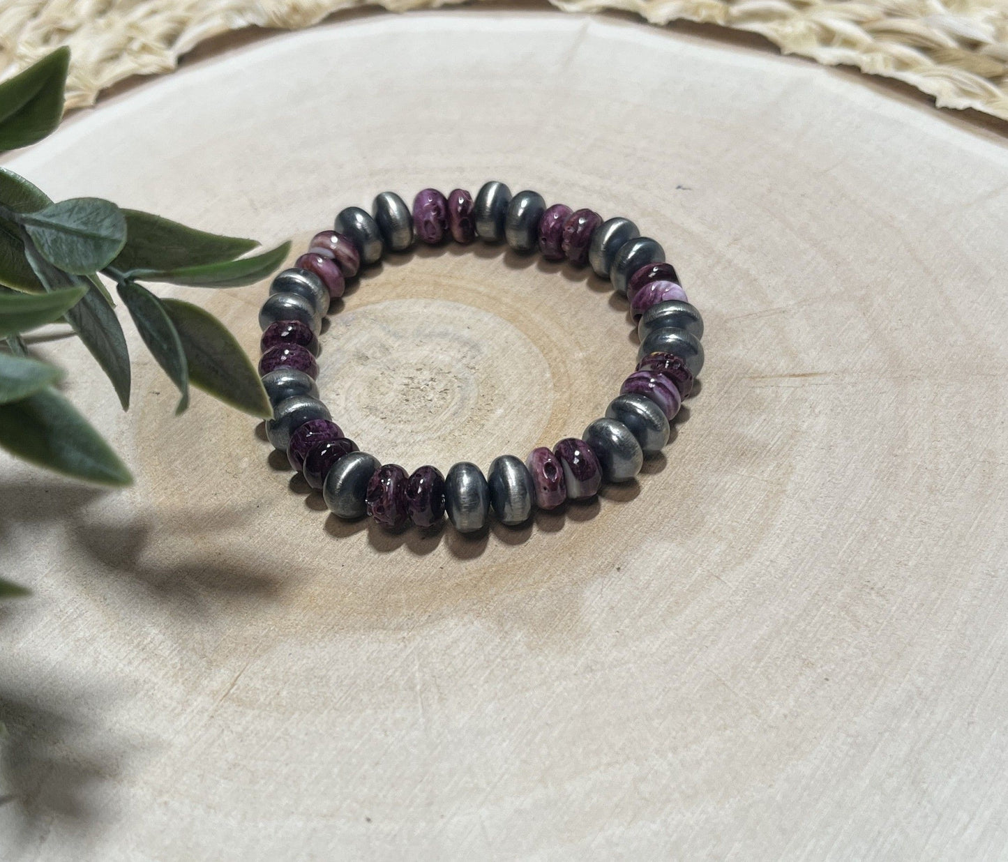 9mm Santa Fe Saucer Pearls & Purple Spiny Stretch Bracelet