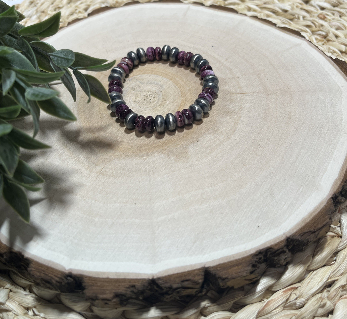 9mm Santa Fe Saucer Pearls & Purple Spiny Stretch Bracelet
