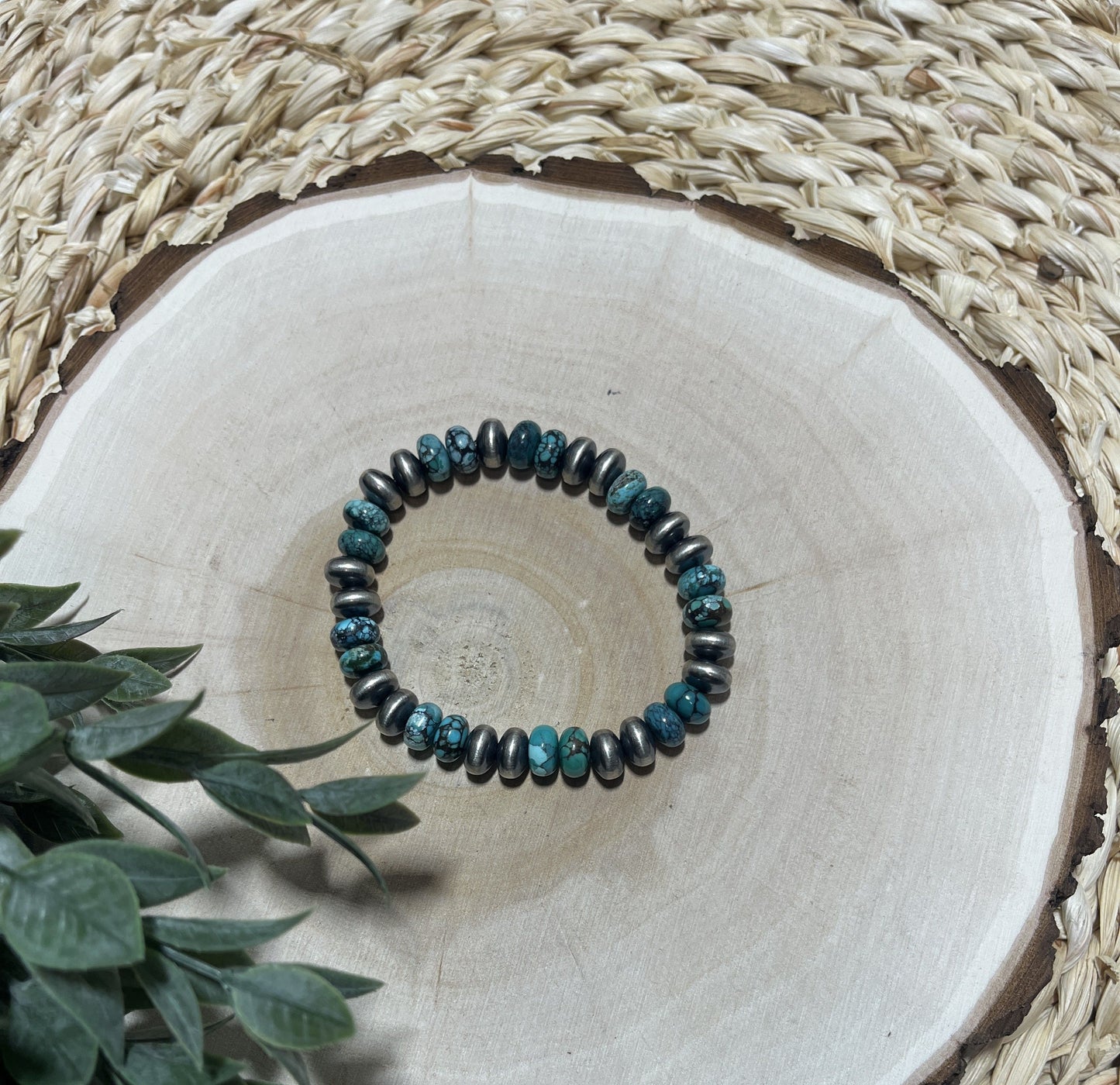 9mm Santa Fe Saucer Pearls & Turquoise Stretch Bracelet