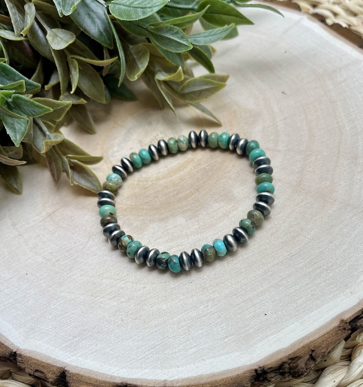 7mm Santa Fe Saucer Pearls & Turquoise Stretch Bracelet
