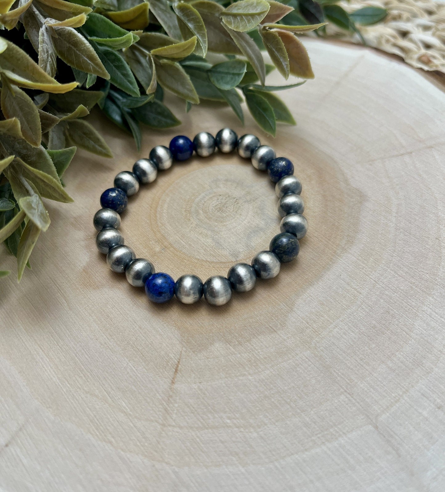 8mm Santa Fe Pearls & Lapis Stretch Bracelet