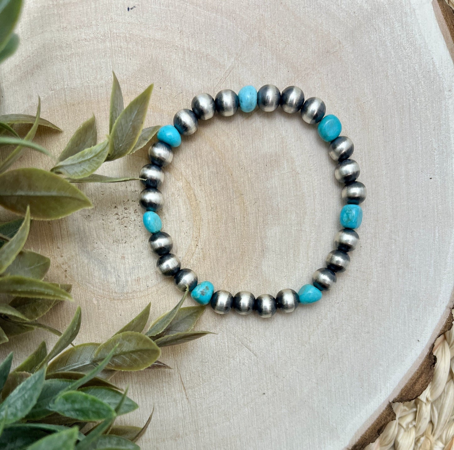 7mm Santa Fe Pearls & Turquoise Stretch Bracelet