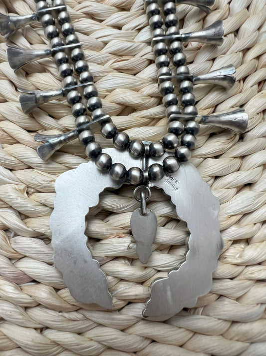 Blue Sonoran Turquoise Squash Blossom Necklace - Sunset TQ Mountain