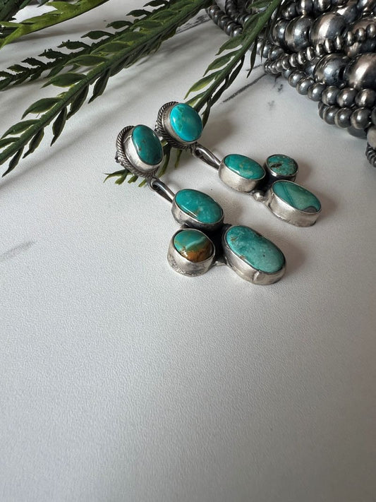 Daniel Benally 4 - stone Turquoise Post Dangle Earrings - Sunset TQ Mountain