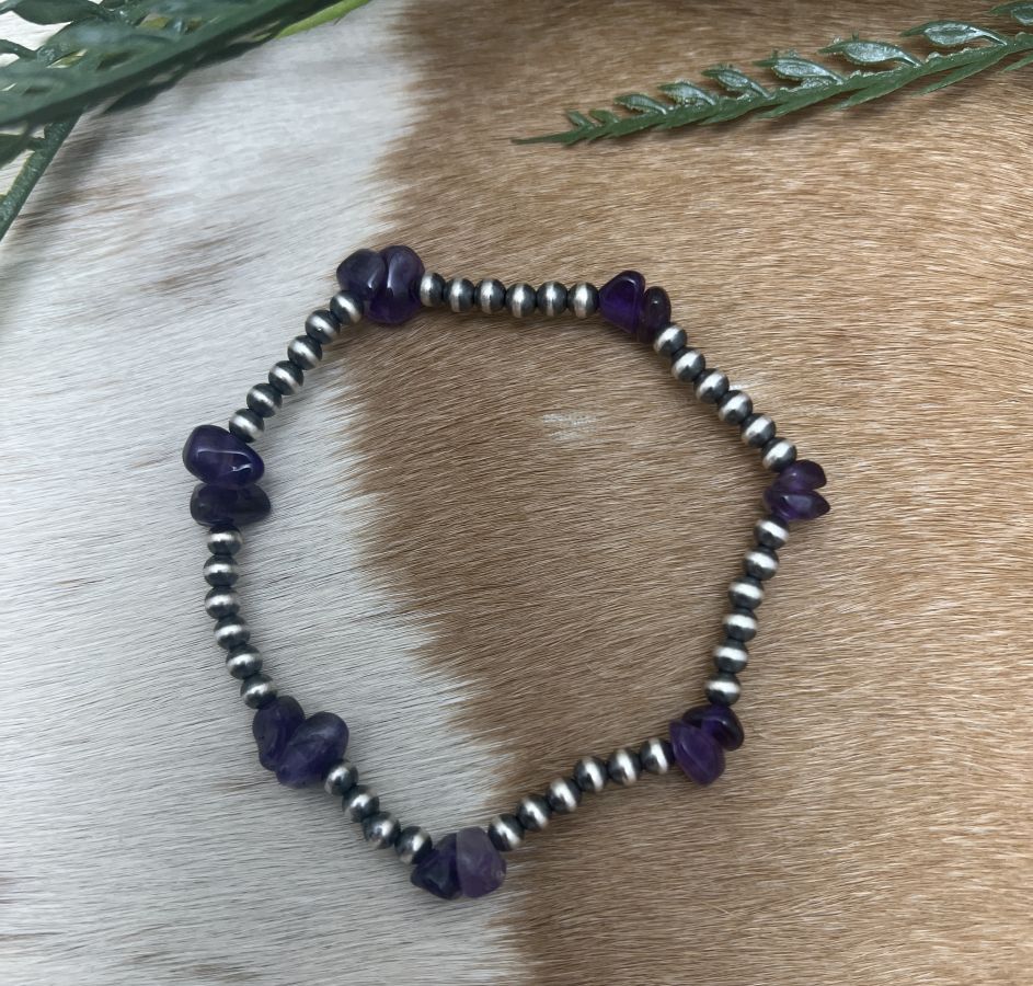 Desert Pearls & Amethyst Nuggets Stretch Bracelet - Sunset TQ Mountain