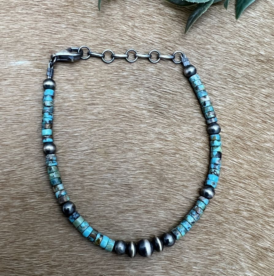 Desert Pearls & Green Turquoise Bracelet - Sunset TQ Mountain