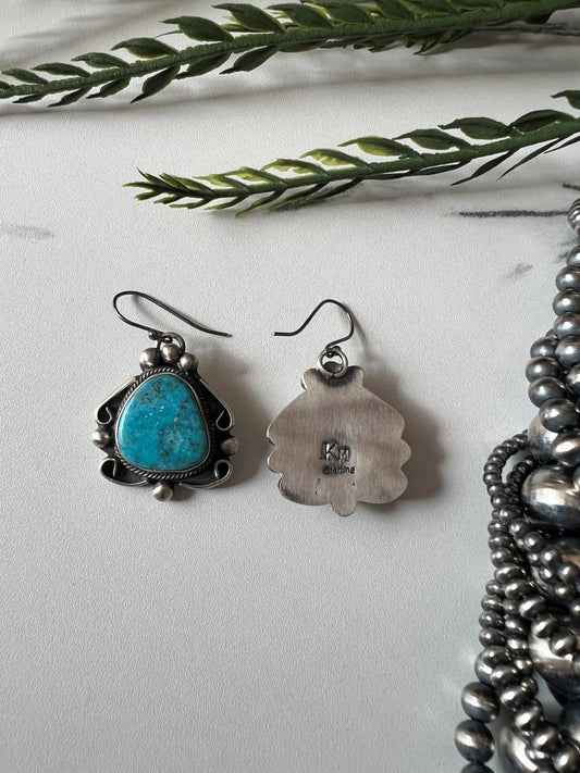 Kingman Turquoise Dangle Wire Earrings - Sunset TQ Mountain