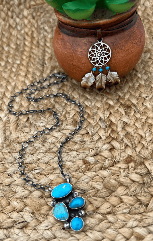 Navajo Artist Turquoise Bar Necklace with19" Chain Oxidized Sterling Silver - Sunset TQ Mountain