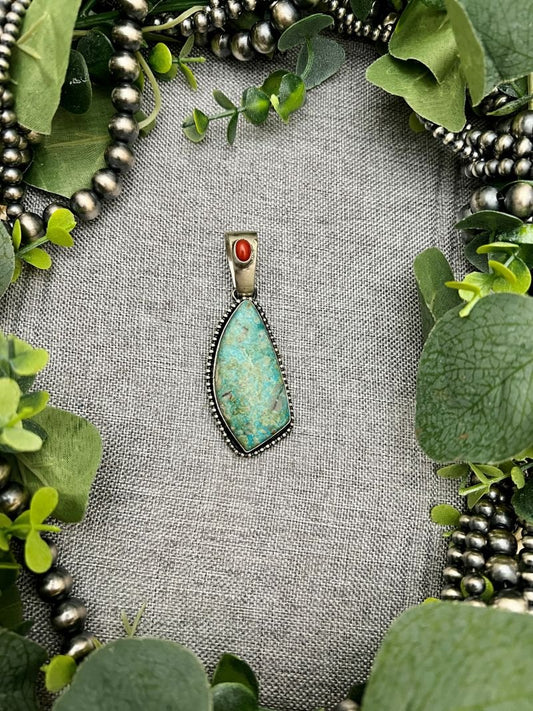 Paul Livingston Royston Turquoise and Coral Pendants - Sunset TQ Mountain