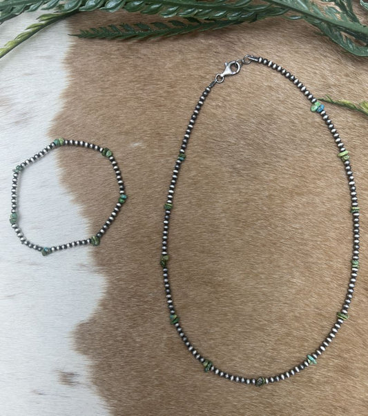 Silver Desert Pearls & Sonoran Gold Turquoise Chips Necklace - Sunset TQ Mountain