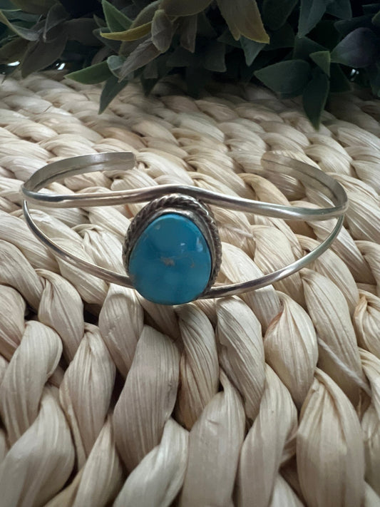 Susan Cooke Navajo Artist Turquoise and Silver Bracelet - Sunset TQ Mountain