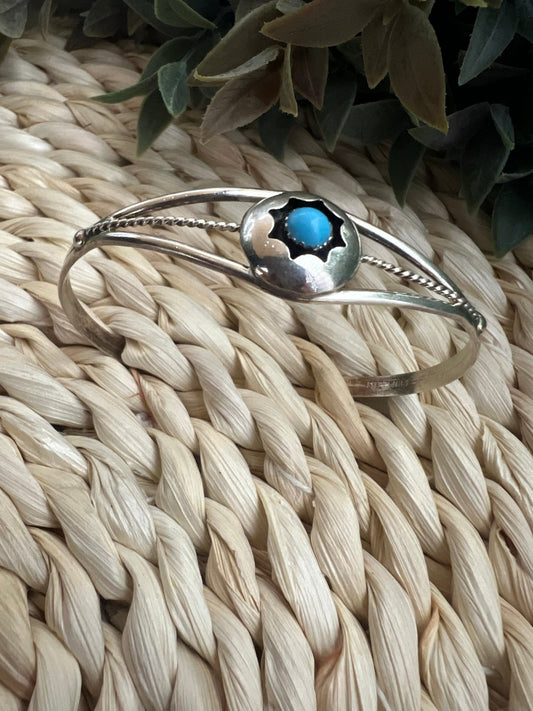Turquoise and Silver Cuff Bracelet - Sunset TQ Mountain
