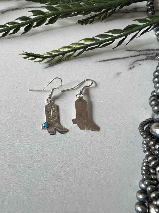 Turquoise Cowboy Boot Dangle Wire Earrings - Sunset TQ Mountain