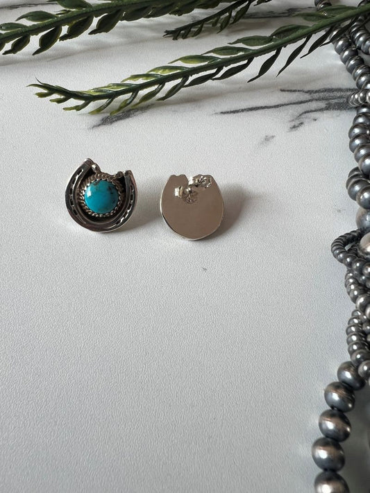 Turquoise Horse Shoe Post Earrings - Sunset TQ Mountain