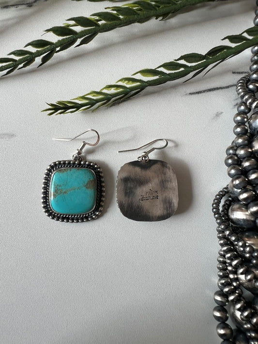 Turquoise Mine 8 Square Dangle Wire Earrings - Sunset TQ Mountain