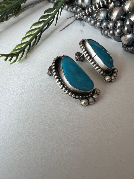 Turquoise Oval Post Earrings - Sunset TQ Mountain