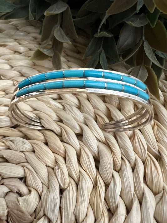 Zuni Inlay 2 Row Turquoise Bracelet - Sunset TQ Mountain