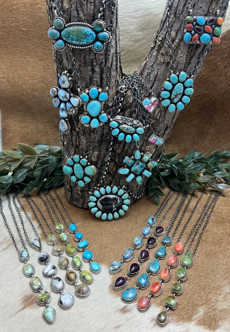 Native American Necklaces - Sunset TQ Mountain 